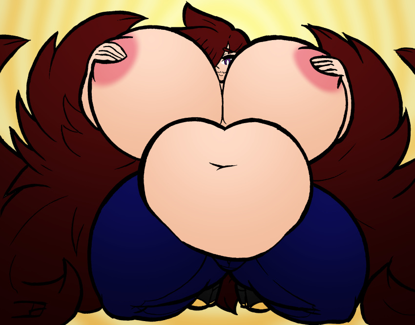 female fluffy_hair giantess hair_covering_eye huge_ass huge_breasts huge_hair huge_thighs hyper hyper_ass hyper_breasts hyper_thighs joan_(neoclassical_succubus) macro neoclassical_succubus one_eye_covered purple_eyes tagme thick_thighs