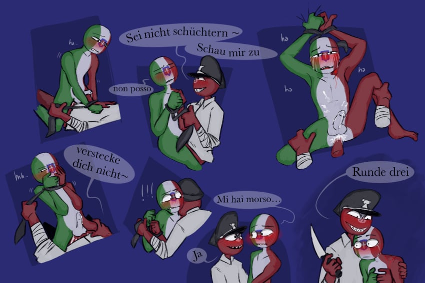 bite bite_mark bondage countryhumans drunk dubious_consent fascist_italy_(countryhumans) german_text italian_text male nazi_germany_(countryhumans) penis third_reich_(countryhumans)