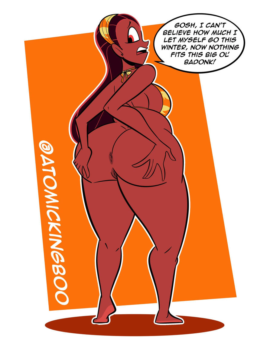 1girls artist_name ass atomickingboo big_ass big_breasts breasts brown-skinned_female brown_body brown_hair brown_skin busty curvaceous curvy curvy_figure dark-skinned_female dark_hair dark_skin digital_drawing_(artwork) digital_media_(artwork) eyebrows eyelashes eyes female female_focus hair hips inconvenient_ass large_breasts legs lips long_hair orange_theme original original_character panic shaylynn_summer thick thick_hips thick_legs thick_thighs thighs voluptuous weight_gain wide_hips