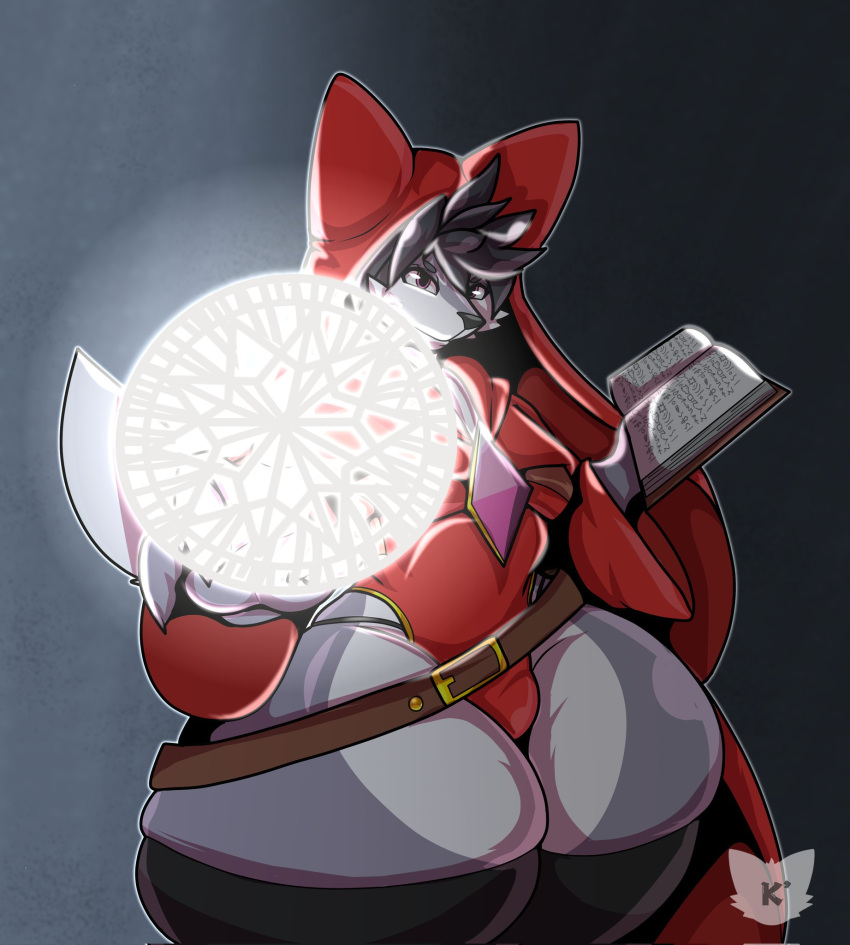 anthro big_ass bubble_butt canine femboy gem girly girly_clothing hood huge_ass k_draws legwear loose_belt mage magic_circle open_book thick_thighs warlock wide_hips wolf