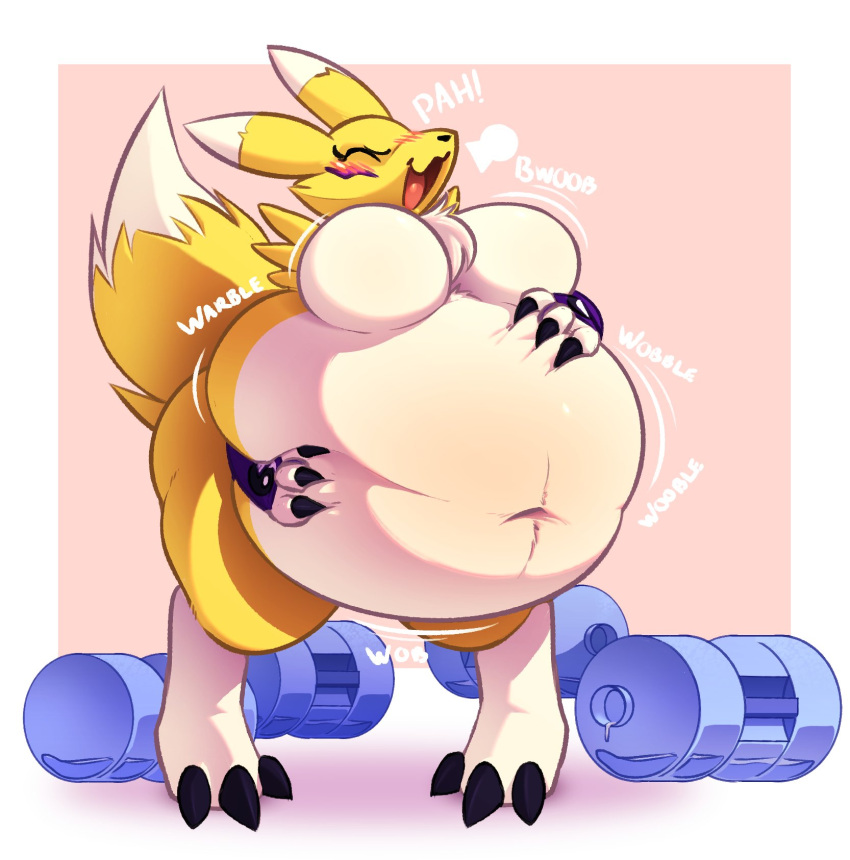 big_breasts breasts burping digimon female furry inflation pofuilly renamon stuffed_belly tagme water_inflation