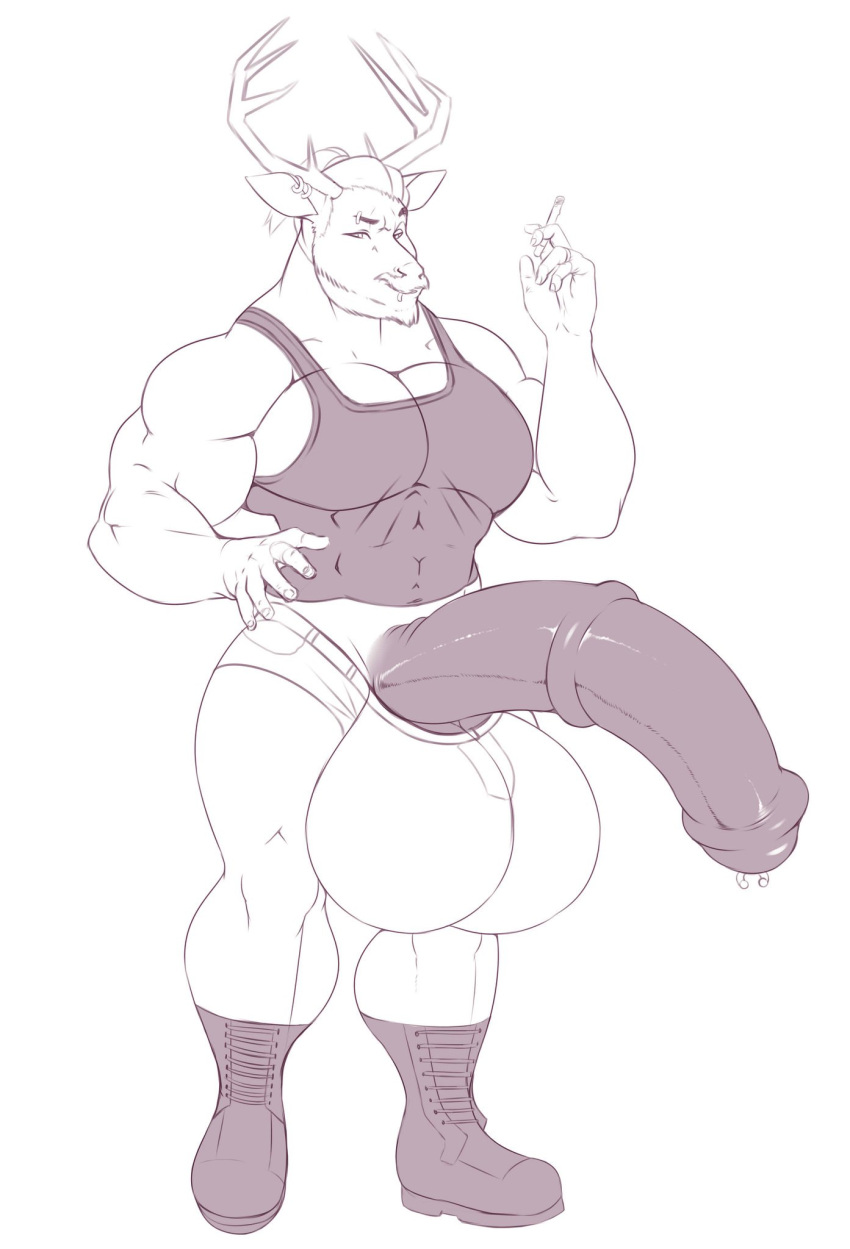 2018 abs anthro antlers big_balls big_butt big_daddy big_muscles big_penis boots buck cigarette deer dewclawpaw ear_piercing earrings furry gay genital_piercing horsecock huge_ass huge_balls huge_cock huge_testicles lip_piercing male muscles muscular nipples penis_piercing prince_albert_piercing shorts tank_top tight_clothing