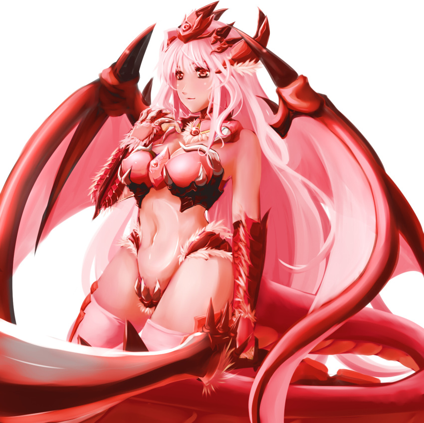 breasts capcom claws cleavage dragon_girl highres monster_girl monster_hunter personification pink_hair pink_rathian rathalos rathian red_eyes red_hair scales wings