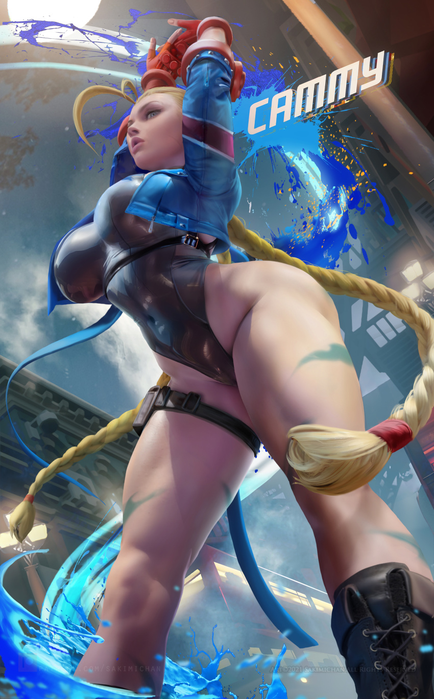 1girls alternate_version_available bending_forward big_ass big_breasts blonde_hair boots cammy_stretch cammy_white capcom curvaceous female female_only hands_above_head hartman_hips hips hourglass_figure huge_breasts large_breasts leaning_forward leotard long_hair low-angle_view sakimichan skindentation solo street_fighter street_fighter_6 stretching thick thick_thighs thighs thunder_thighs thunderthighs twin_braids wide_hips