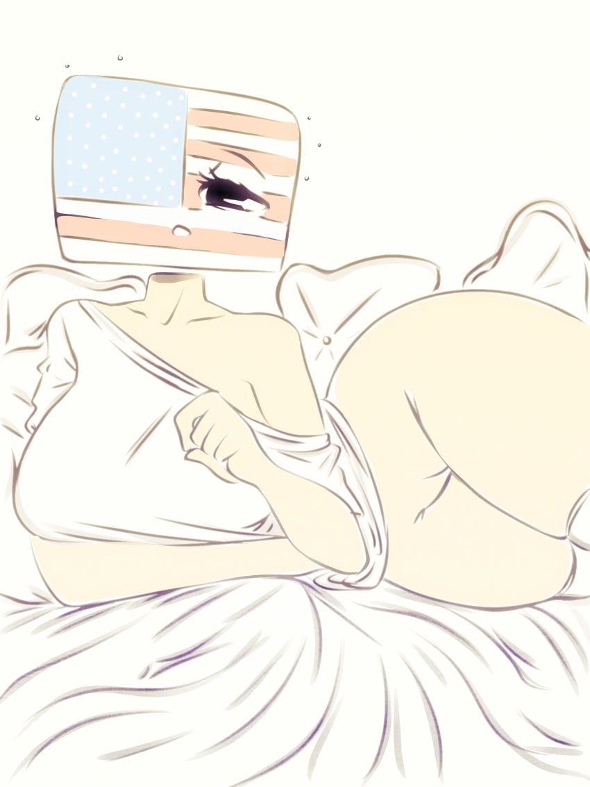 1girls :o america american_flag bed big_breasts clothing countryhumans countryhumans_girl female female_only flawsy light-skinned_female light_skin panties pillow pussy simple_background united_states_of_america_(countryhumans) white_background