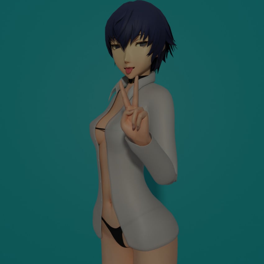 3d bikini blue_hair labcoat persona persona_4 shirogane_naoto smango3d tongue_out