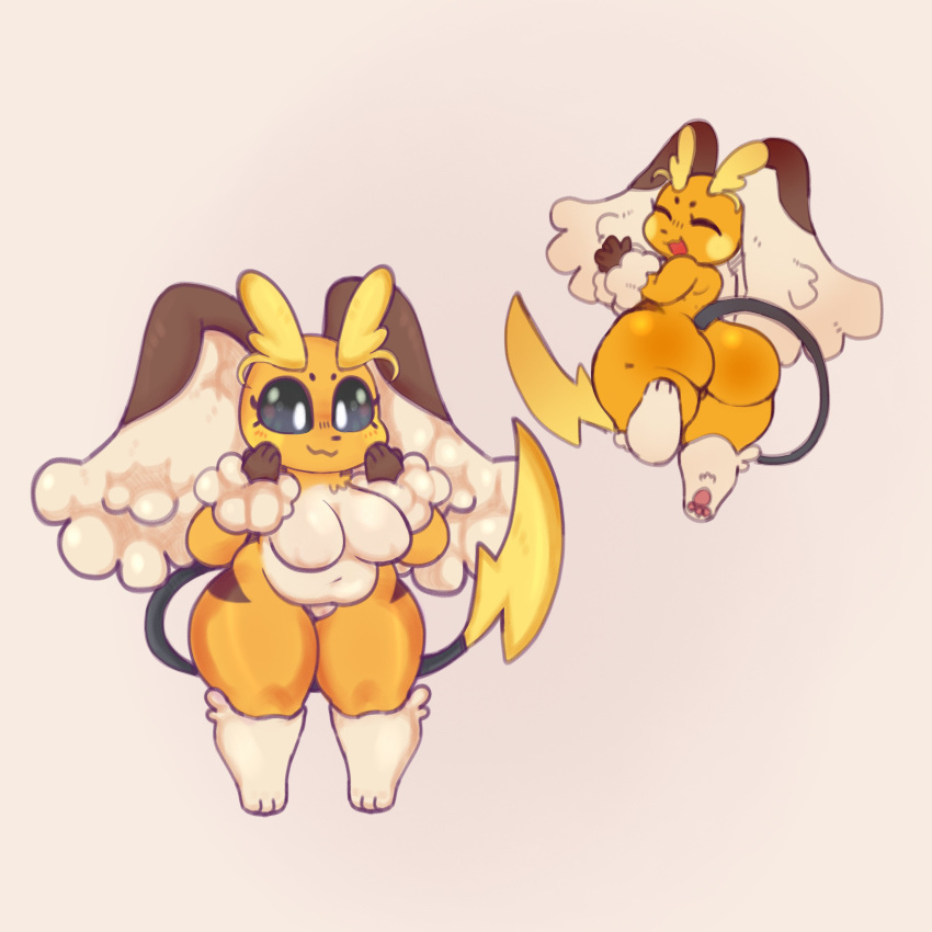 big_ass big_breasts breasts bubble_butt dat_ass female huge_ass lopunny moogers pokemon pokemon_(species) pokemon_fusion raichu raichu-lopunny