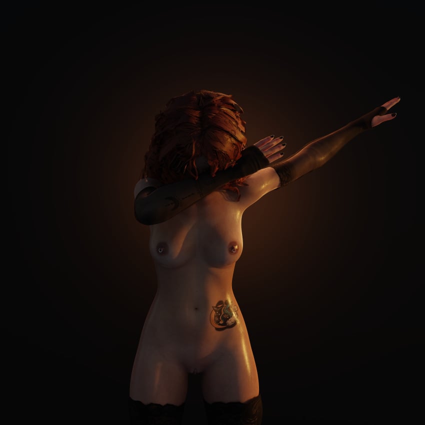 3d 8k artist_self-insert breasts dabbing dbd dead_by_daylight dekquciz gloves mikaela_reid naked naked_female nipple_piercing tattoos