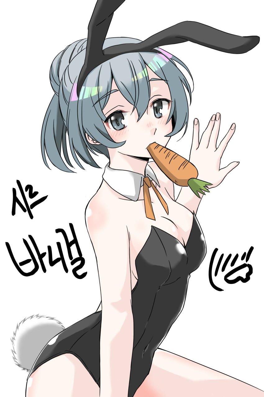 arms artist_request blush breasts bunny_ears bunny_tail bunnysuit carrot collar dungeon_ni_deai_wo_motomeru_no_wa_machigatteiru_darou_ka rabbit_ears shoulders sideboob silver_eyes silver_hair small_breasts syr_flover thighs