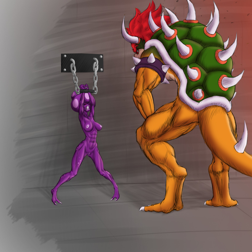 alien bowser captured fungi_humanoid mario_(series) mario_and_luigi_(series) nintendo princess_shroob purple_skin restrained_arms shroob