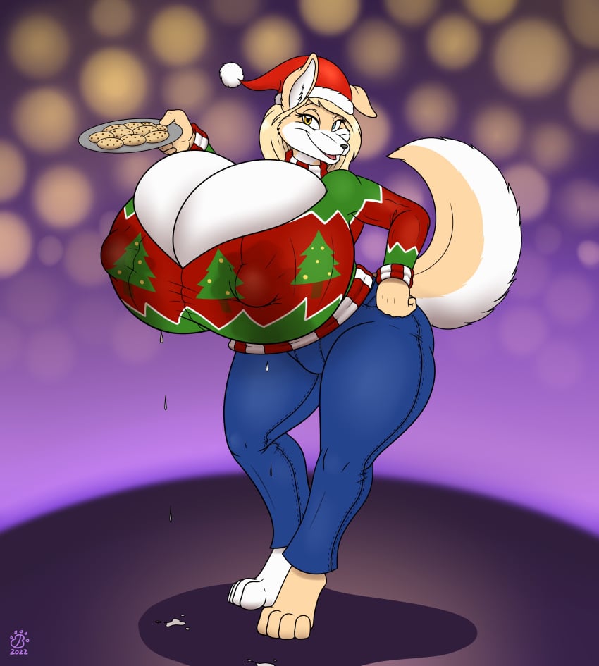 absurd_res badgerben big_breasts big_nipples boob_window breast_milk breasts breasts_bigger_than_head christmas clothed clothing creamsicle female female_only hi_res holidays huge_breasts hyper hyper_bimbo hyper_breasts lactation no_bra