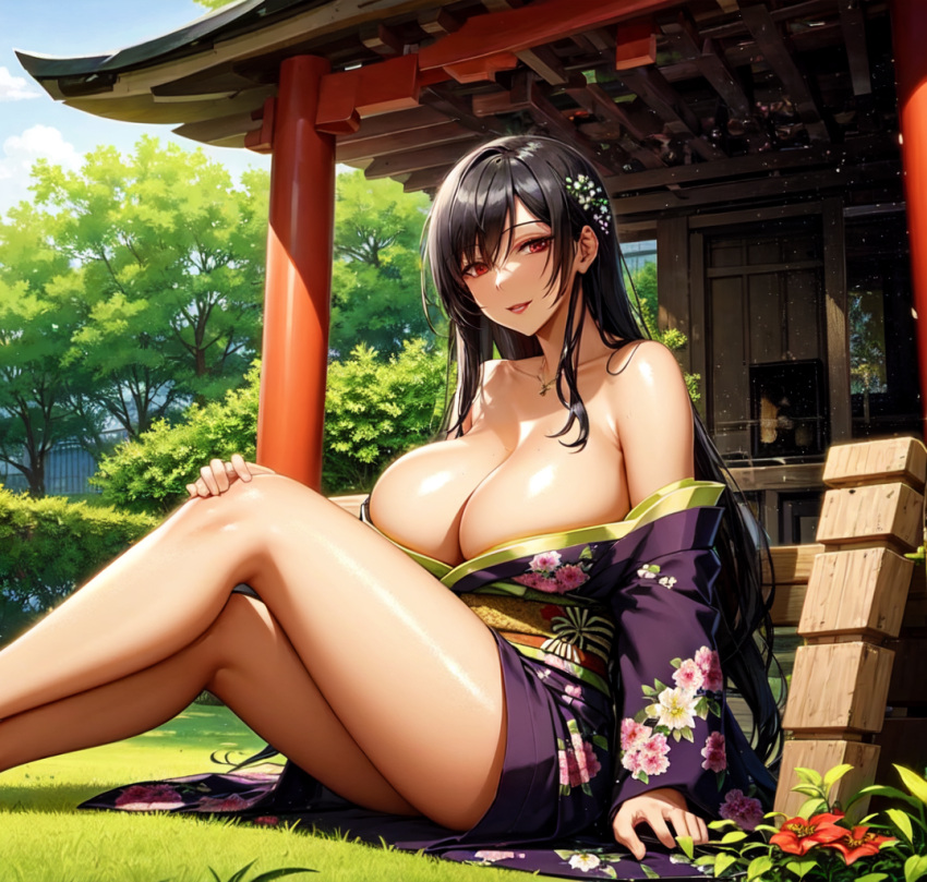 1girls ai_generated black_hair curvy_body curvy_female curvy_figure female female_focus kimono long_hair mature_female older_female relaxed solo solo_female stable_diffusion voluptuous voluptuous_female