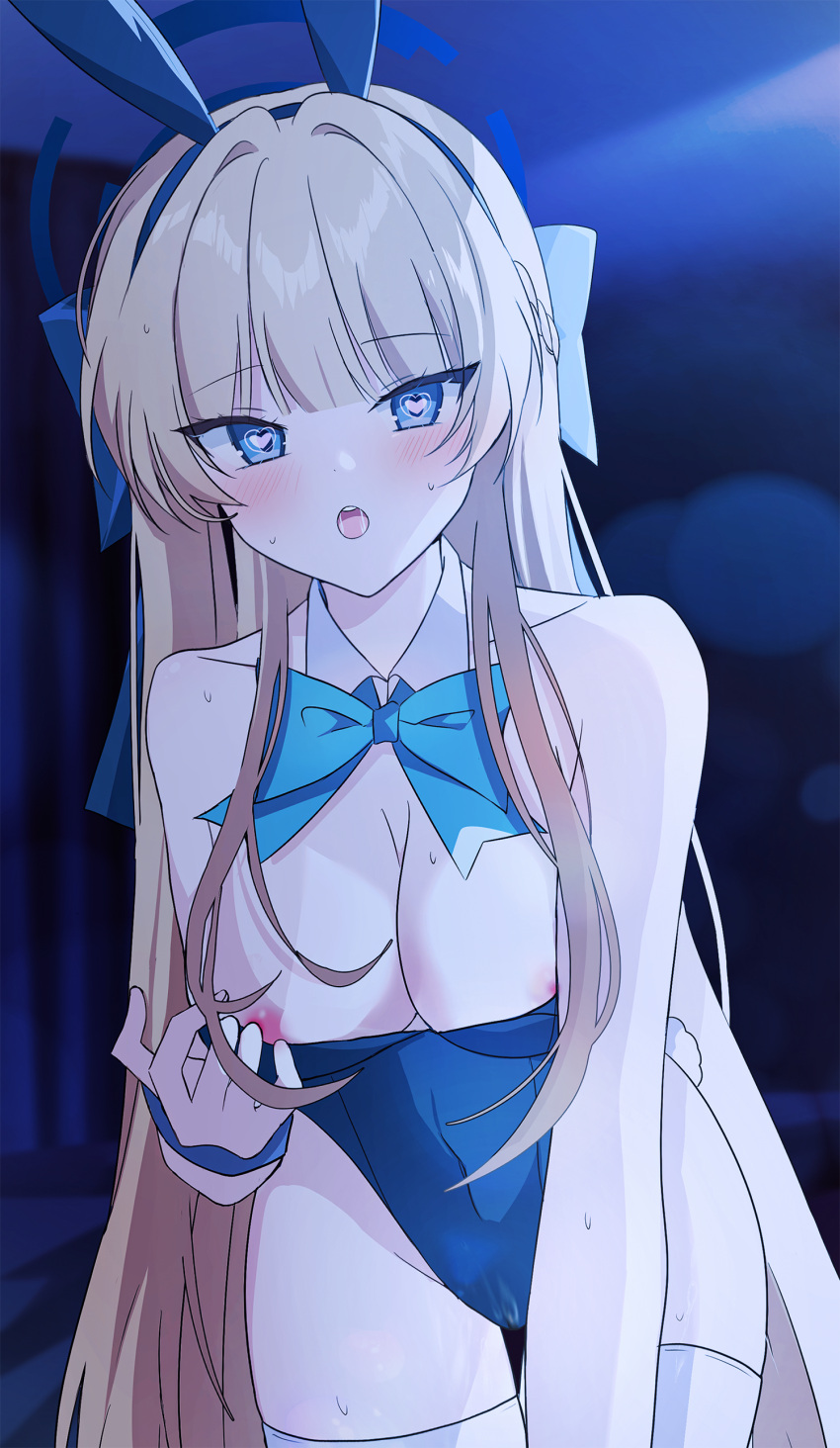 absurdres blonde_hair blue_archive blue_eyes bunny_ears bunnysuit female halo highres long_hair looking_at_viewer official_alternate_costume official_alternate_hairstyle playboy_bunny seno_(senohime) solo thighhighs thighs toki_(blue_archive) toki_(bunny)_(blue_archive)