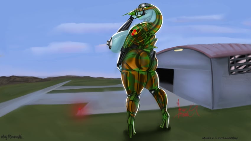 aeromorph aircraft big_ass camouflage giovannibr high_heels huge_breasts living_aircraft living_machine looking_back mig-21 simple_background thick_thighs