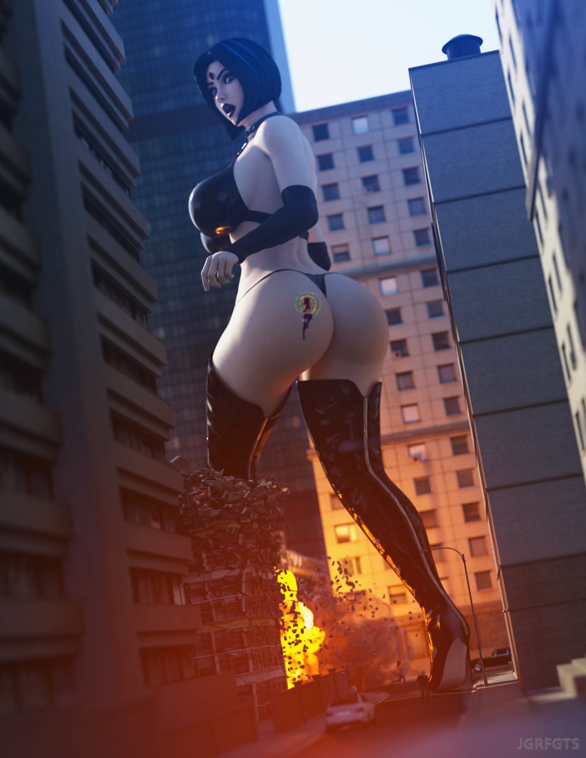 2girls 3d ass black_bra black_panties black_underwear bra breasts building building_destruction city city_destruction dat_ass daz3d daz_studio dc dc_comics destroyed_building epic_games explosion female female_only forehead_jewel fortnite giantess goth goth_girl grey_skin heeled_boots jgrfgts koriand'r larger_female multicolored_hair panties rachel_roth raven_(dc) raven_(fortnite)_(dc) shocked shocked_expression size_difference smaller_female starfire superheroine suprised suprised_look teen_titans walking walking_away