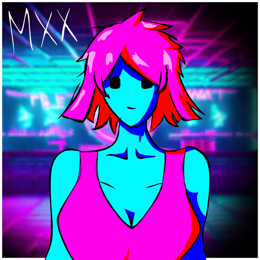 1girls big_breasts blue_skin breasts female female_only looking_at_viewer mxx original pink_hair safe sfw short_hair vaporwave wholesome