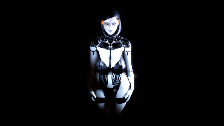 1girls 3d edi female female_only mass_effect orange-tinted_eyewear posing robot_girl solo tinted_eyewear visor