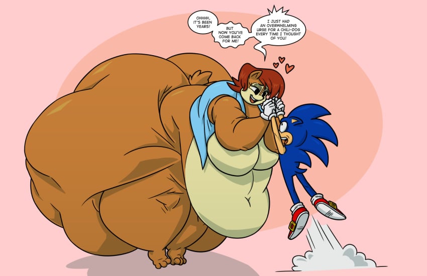 1boy 1girls american_sonic ass belly bending_forward blue_fur blue_hair bonusart breasts brown_fur brown_hair chipmunk chipmunk_humanoid english_text fat female female_focus heart hedgehog hedgehog_humanoid hips hyper hyper_ass hyper_obese imminent_vore large_ass large_breasts larger_female male mostly_nude mostly_nude_female obese obese_female overweight overweight_female sally_acorn sega smaller_male sonic_(series) sonic_the_hedgehog sonic_the_hedgehog_(archie) sonic_the_hedgehog_(series) ssbb ssbbw stomach tan_fur text text_bubble thick_thighs thighs vest wide_hips