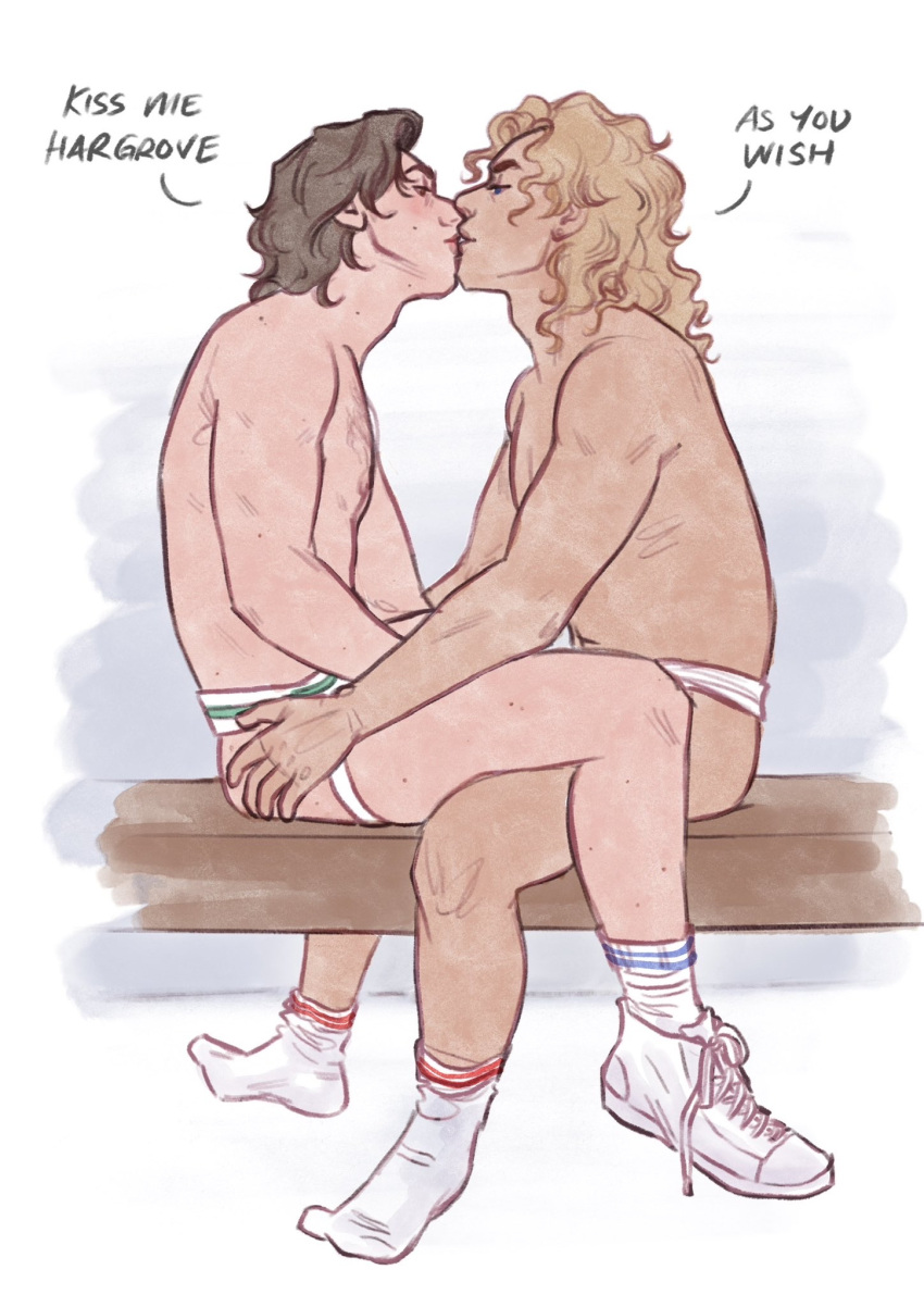 2boys 80's_theme ass ass_grab billy_hargrove gay gym harringrove jockstrap kissing sneakers socks steve_harrington stranger_things