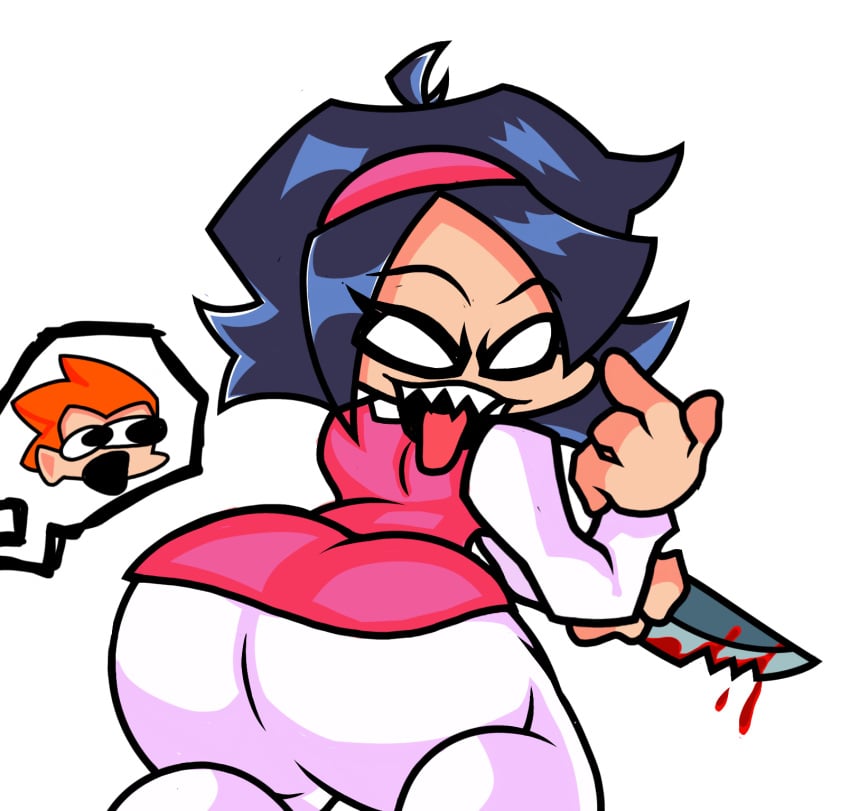 1girls asian ass ass_focus big_ass big_butt blood friday_night_funkin knife nene_(newgrounds) newgrounds olivershady804 pico_(newgrounds) pog sharp_teeth tongue tongue_out