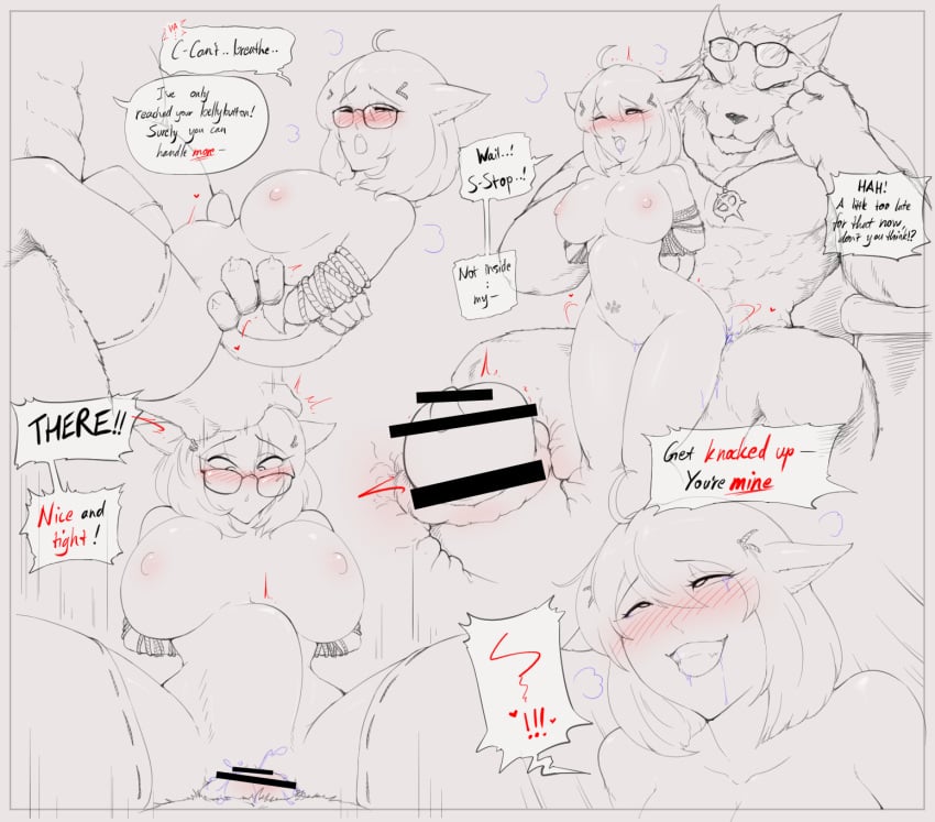 animal_humanoid anthro arms_tied big_penis blush bodily_fluids bound breasts canid canid_humanoid canine censor_bar censored cervical_penetration connor_tor cum cum_inside dialogue djayo drooling duo eyewear felid felid_humanoid feline feline_humanoid female genital_fluids genitals glasses grin hair heart hi_res humanoid interspecies jewelry knot leaking_cum male male/female mammal mammal_humanoid muscular muscular_male narrowed_eyes necklace nipples one_eye_closed penis questionable_consent saliva sex sitting_sex size_difference smaller_female smile standing standing_sex stomach_bulge vaginal_penetration waist_grab wink xibi