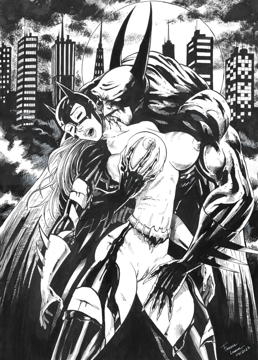 barbara_gordon batgirl batman batman:_vampire batman_(series) belt bitting bitting_neck black_and_white bleeding blood breasts cape city city_background cityscape cowl cuts dc dc_comics defeated defeated_heroine exposed_breasts exposed_pussy fagnerlandim fangs fangs_out fog full_moon gloves helpless horror imminent_rape large_breasts larger_male larger_male_smaller_female long_hair mask masked masked_female masked_male monster moon muscles muscular_male neck_bite pubic_hair pussy ripped_clothing scratches size_difference smaller_female torn_clothes utility_belt vampire