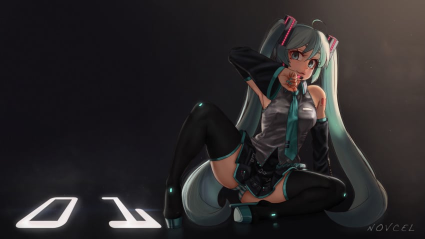 aqua_hair hatsune_miku high_heels long_hair novcel panties thighhighs vocaloid