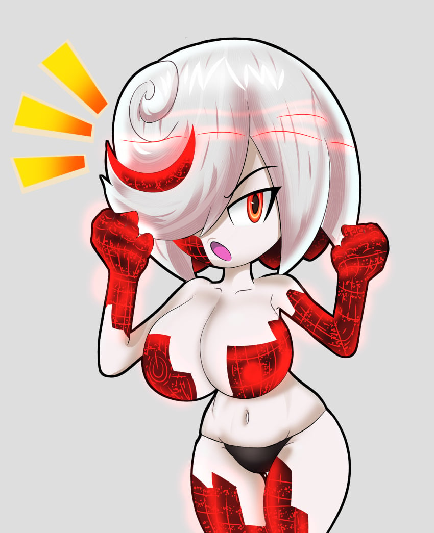 1girls 2020s 2023 :o absurd_res alternate_breast_size bare_shoulders breasts cheering collarbone female grey_background hi_res hips large_breasts medium_hair midriff navel nude nude_female one_eye_obstructed open_mouth pale-skinned_female pale_skin panties red_eyes sage_(sonic_frontiers) solo sonic_(series) the_murder_of_sonic_the_hedgehog thick_thighs thighs underwear white_hair yelladrill