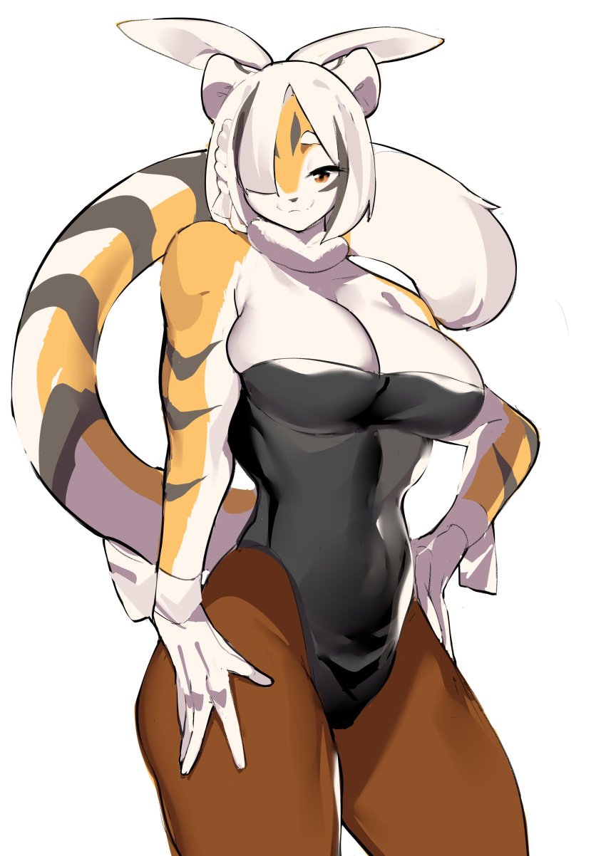 1girls 2023 amber_eyes anthro arknights aspirindabaitu big_breasts brown_eyes bunny_ears bunnysuit character_request cleavage furry gloves hair_over_one_eye leggings looking_at_viewer mx99926 pantyhose shirt_cuffs short_hair short_white_hair solo solo_female tiger tiger_ears tiger_girl tiger_tail unknown_character waai_fu_(arknights) white_background white_hair