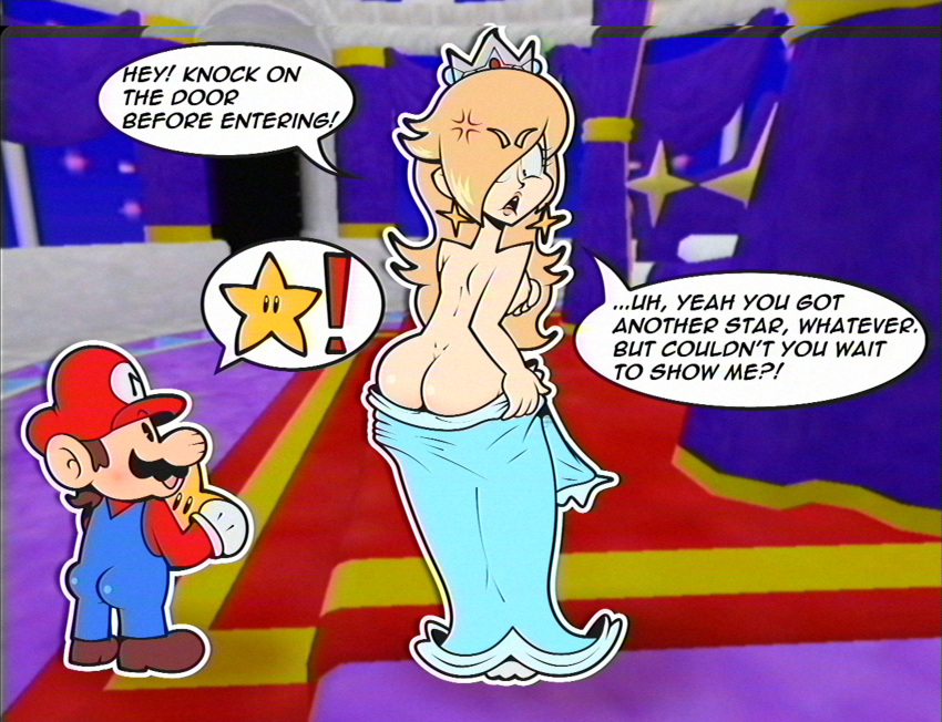 1boy 1girls ass bedroom big_ass big_butt breasts butt embarrassed female indoors male mario mario_(series) nintendo princess_rosalina super_mario_galaxy tagme themrmoreira