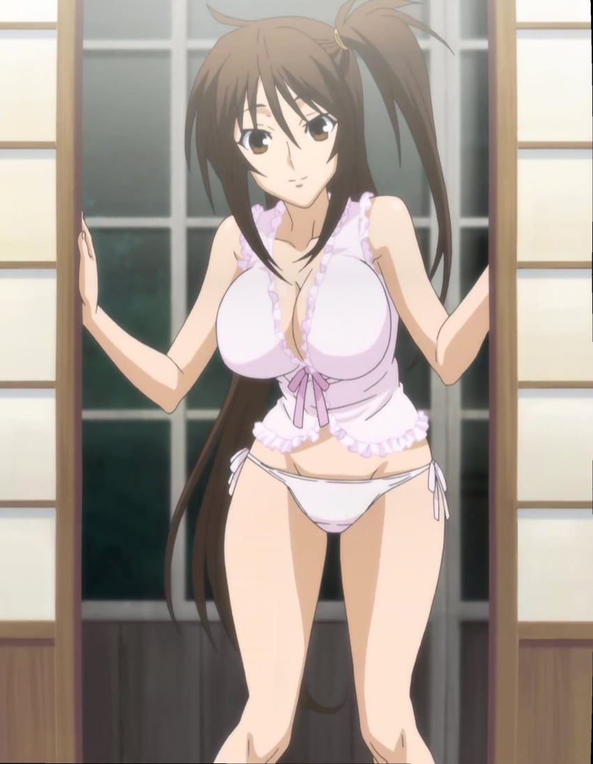 1girl clothing conscious female large_breasts looking_at_viewer panties screencap sekirei stitched tagme uzume_(sekirei)