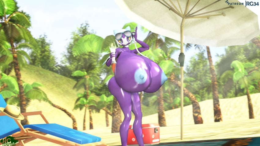 3d beach female female_only froslass hyper hyper_breasts pokemon rgtdwtbr solo source_filmmaker yukimenoko