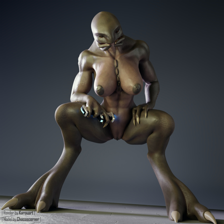 1:1 2023 3d_(artwork) 4_fingers absurd_res alien anthro artist_name athletic blender_(software) breasts chocoscorner clitoris crouching digital_media_(artwork) digitigrade energy_sword female female_sangheili fingers full-length_portrait genitals halo_(series) hand_on_leg hi_res holding_object huge_filesize karouart light lighting looking_at_viewer low-angle_view melee_weapon microsoft muscular nipples nude portrait pussy sangheili shaded simple_background solo sword weapon xbox_game_studios