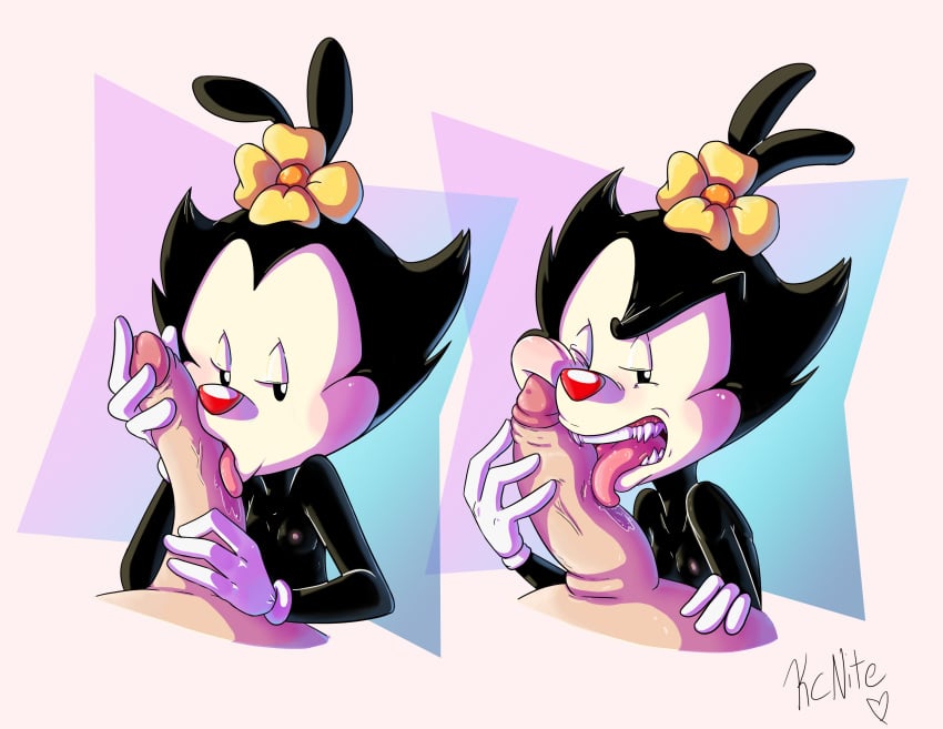 absurd_res animaniacs blush dot_warner duo female fuckgirl genitals hi_res human inkblot interspecies kcnite licking male mammal oral penile penis penis_lick sex sharp_teeth simple_background teeth tongue tongue_out warner_brothers