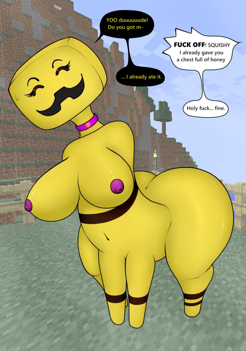 ass big_breasts big_butt breasts choker creeper_(minecraft) female hi_res humanoid jewelry maxhe microsoft minecraft mojang monster monstrous_humanoid necklace nipples nude offscreen_character profanity quadruped short_stack solo solo_focus speech_bubble squishy_the_creeper stubby_legs xbox_game_studios