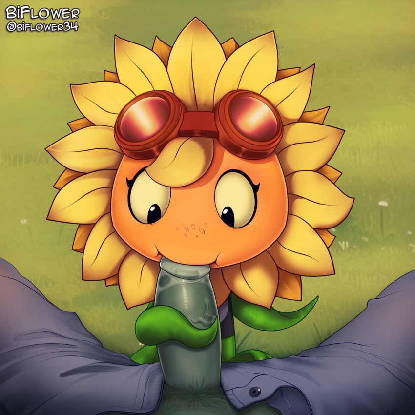 2d 2d_(artwork) biflower big_penis blowjob cute female giant_penis green-skinned_female green_penis green_skin offscreen_male penis plant plant_girl plants_vs_zombies plants_vs_zombies:_heroes popcap_games pvz pvz_heroes solar_flare_(pvz) sunflower sunflower_(pvz) zombie