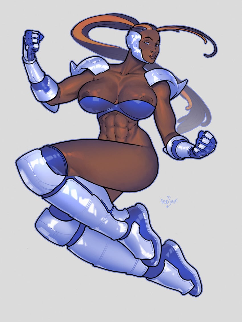 abs armor athletic athletic_female boots breasts comics_style commission dark-skinned_female dark_skin dreadlocks fanart female_abs fit_female kunoichi leaping master_raven namco ninja nipples partially_clothed scars shoulder_pads tekken tekken_7 video_games