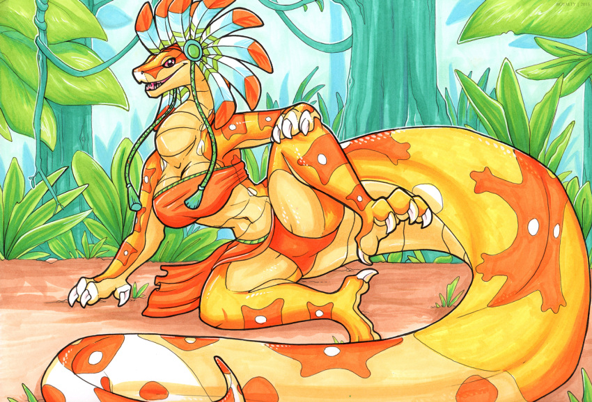 1girls albino anthro bandeau big_tail boa boa_constrictor breasts clawed_feet clawed_fingers clawed_toes claws female female_only flora foliage forest hand_on_own_knee headdress jungle non-mammal_breasts orange orange_clothing orange_markings orange_scales orange_skin outdoors outside pink_eyes plants rainforest reptile royalty_(artist) scalie snake snake_girl snake_humanoid solo solo_female tai taigi tail tassels thick_tail toe_claws tree tribal tribal_headdress vines yellow_scales yellow_skin