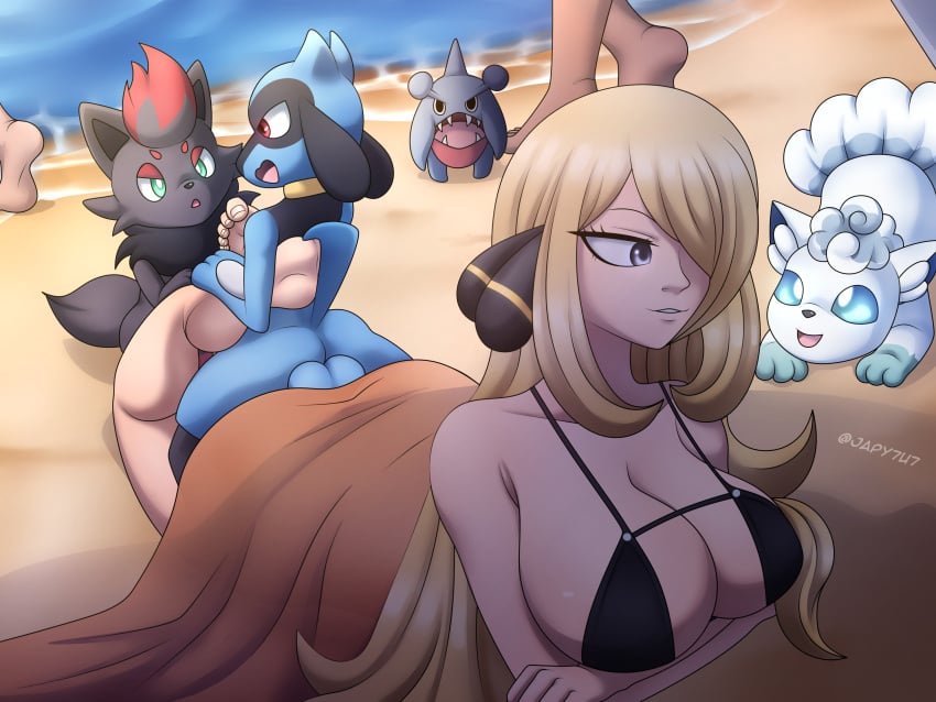 absurd_res alolan_form alolan_vulpix ass ass_to_ass balls beach big_breasts blonde_hair blue_body blue_eyes breasts canid canine canis clothed clothing cynthia_(pokemon) female female_penetrated feral fox fur generation_4_pokemon generation_5_pokemon generation_7_pokemon genitals gible group hair hi_res interspecies japy7u7 knotting male male/female male_penetrating male_penetrating_female mammal multi_tail nintendo nude open_mouth penetration pokemon pokemon_(species) pokemon_champion pokemon_trainer pokephilia public regional_form_(pokemon) riolu sand seaside sex smile stealth_sex tail vulpix white_body white_fur zorua