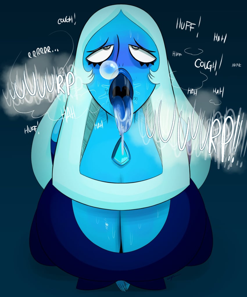 ahe_gao blue_diamond_(steven_universe) blue_skin burp burping burping_in_face cartoon_network cum_burp diamond_authority drooling eyes_rolling_back female gem_(species) on_knees ota_(artist) saliva_on_tongue steven_universe sweaty_breasts tagme tongue_out