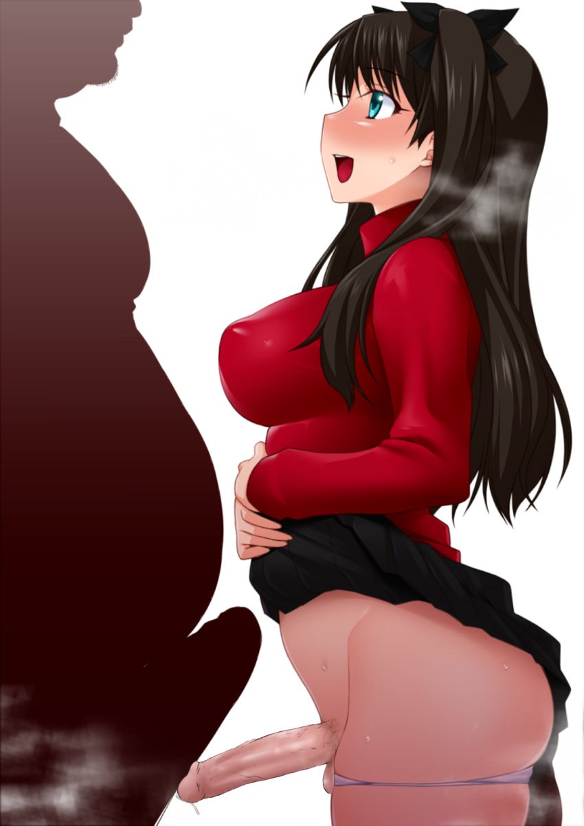 1futa big_penis black_hair bottomless clothed clothing commentary_request erection fat_man fate/stay_night fate_(series) futa_focus futanari futasub green_eyes huge_cock human imminent_sex intersex lifting_skirt light-skinned_futanari light_skin long_hair male_on_futa mostly_clothed namidame penis shadow sidelocks standing third-party_edit tohsaka_rin twintails ugly_bastard ugly_man