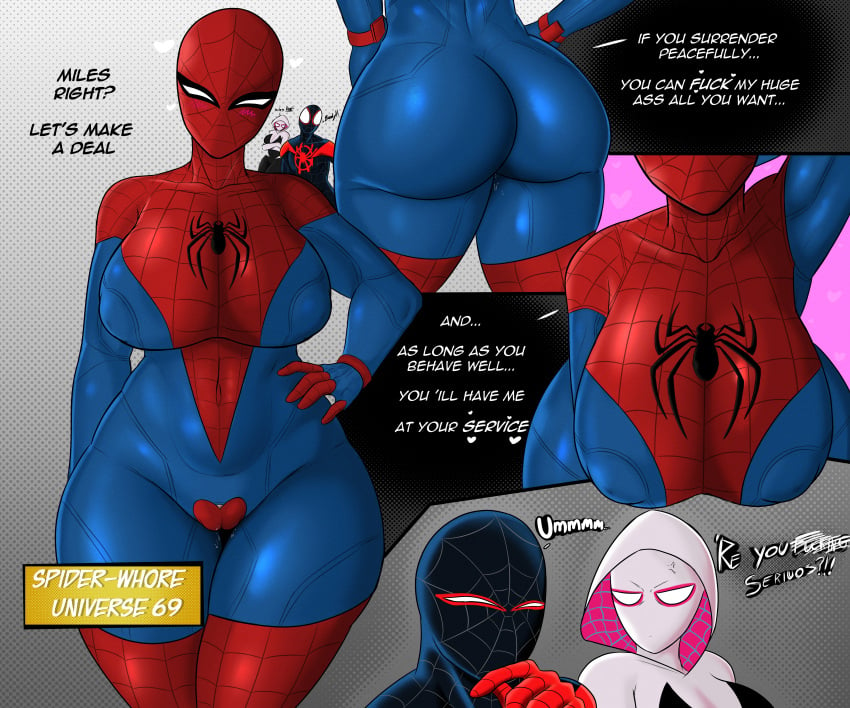 1boy 2girls alternate_breast_size ass ass_focus big_ass big_breasts big_butt breasts breasts_bigger_than_head busty butt chubby chubby_female crotch_cutout curvaceous curvy curvy_female curvy_hips dat_ass english_text escriba fat_ass female gwen_stacy huge_ass huge_butt human_only male marvel mask masked masked_female miles_morales multiple_girls pawg rule_63 shiny_ass shiny_clothes spider-gwen spider-man spider-man:_across_the_spider-verse spider-man:_into_the_spider-verse spider-man_(series) spider-whore spider-woman straight text thick_thighs thighs tight_clothing unseen_female_face unseen_male_face venus_body voluptuous voluptuous_female wide_hips