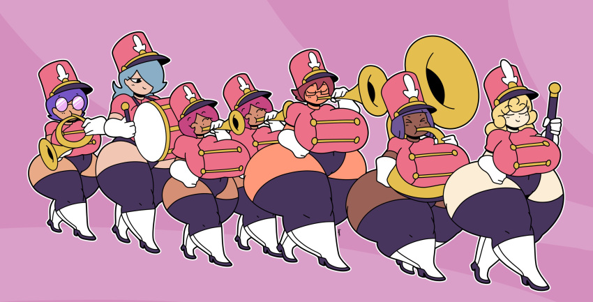 7girls big_breasts brass_instrument breasts dorahden female huge_breasts hyper hyper_ass marching marching_band marching_band_uniform thick_thighs wide_hips