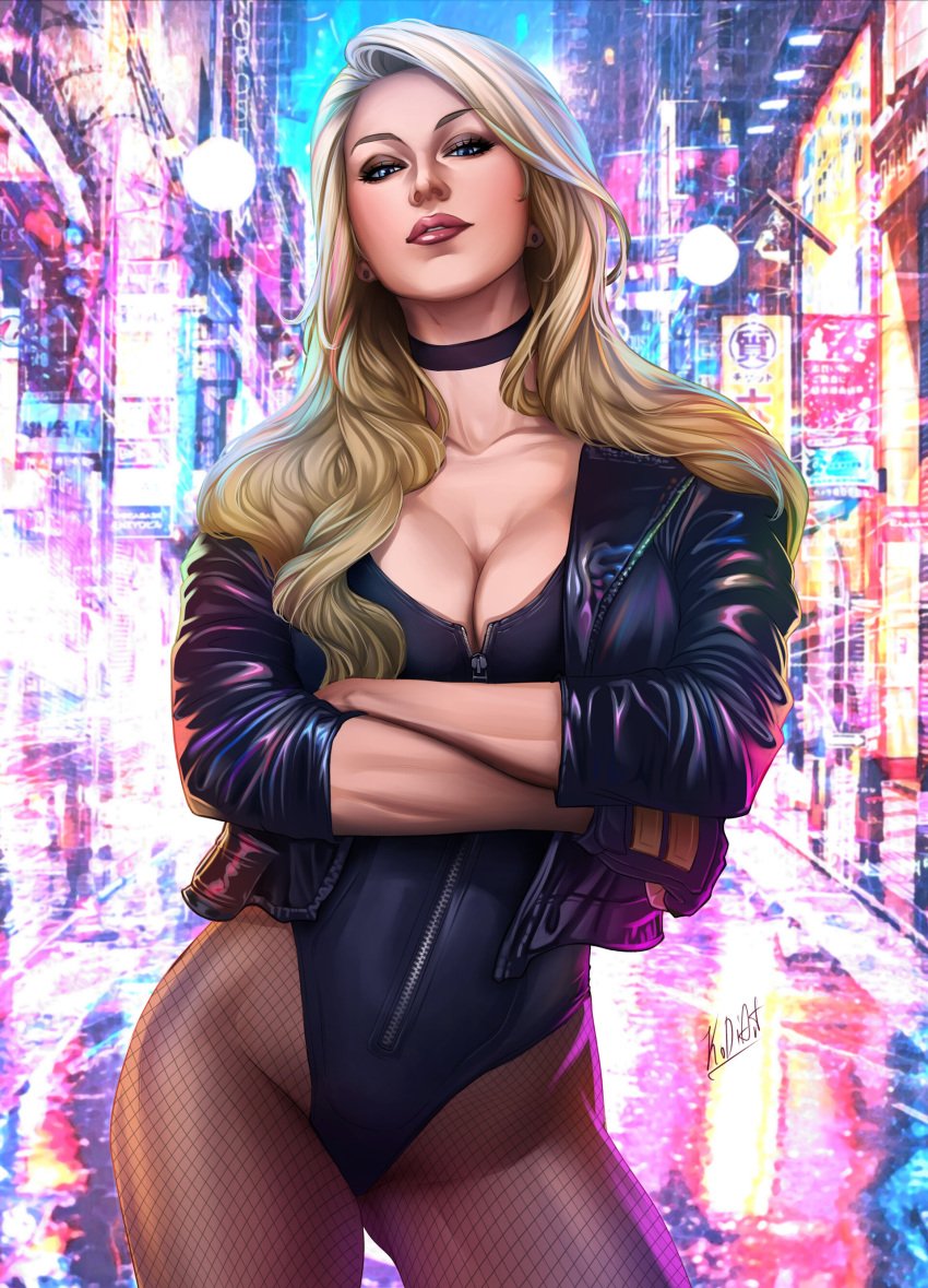 1girls 2023 black_canary blonde_hair blue_eyes choker cleavage collar curvaceous curvy curvy_body curvy_female curvy_figure dc dc_comics deviantart_link dinah_lance female female_only fishnets green_arrow_(series) hourglass_figure kodiart96 leather leather_jacket light-skinned_female light_skin long_hair solo solo_female voluptuous voluptuous_female