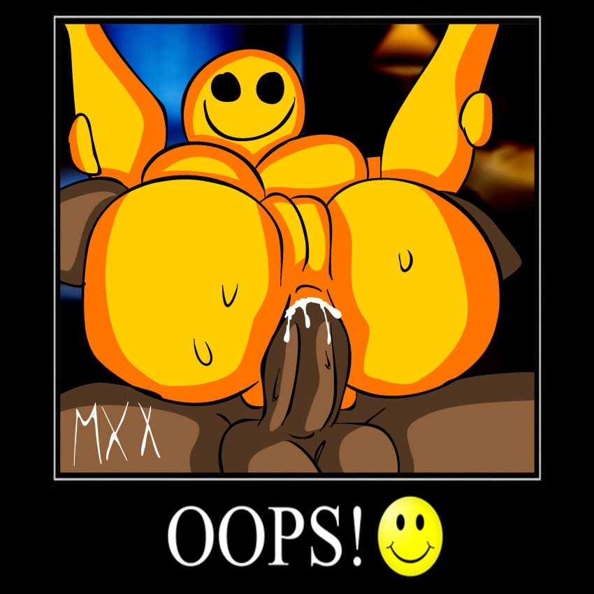 anal anal_sex breasts cum cum_in_ass cum_inside dark-skinned_male dark_skin enphoso female glaggleland huge_ass huge_breasts huge_cock legs_held_open male meme mxx reverse_suspended_congress shitpost smiley_face spread_legs yellow_body yellow_skin