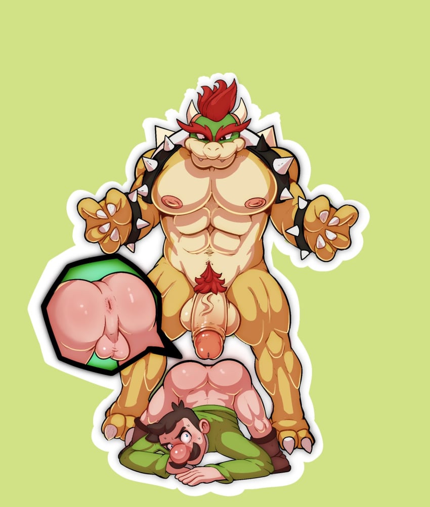 2boys big_penis bowser gay jellitix luigi male_only mario_(series) presenting_ass