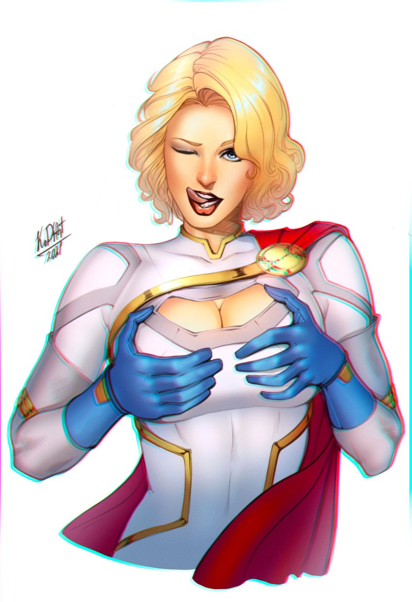 1girls blonde_hair blue_eyes breast_grab breasts cleavage cleavage_cutout curvaceous curvy curvy_body curvy_female curvy_figure dc dc_comics female female_only grabbing grabbing_breasts grabbing_own_breast heroine kara_zor-l karen_starr kodiart96 light-skinned_female light_skin power_girl solo solo_female superhero superheroine superman_(series) tongue tongue_out voluptuous voluptuous_female wink winking winking_at_viewer