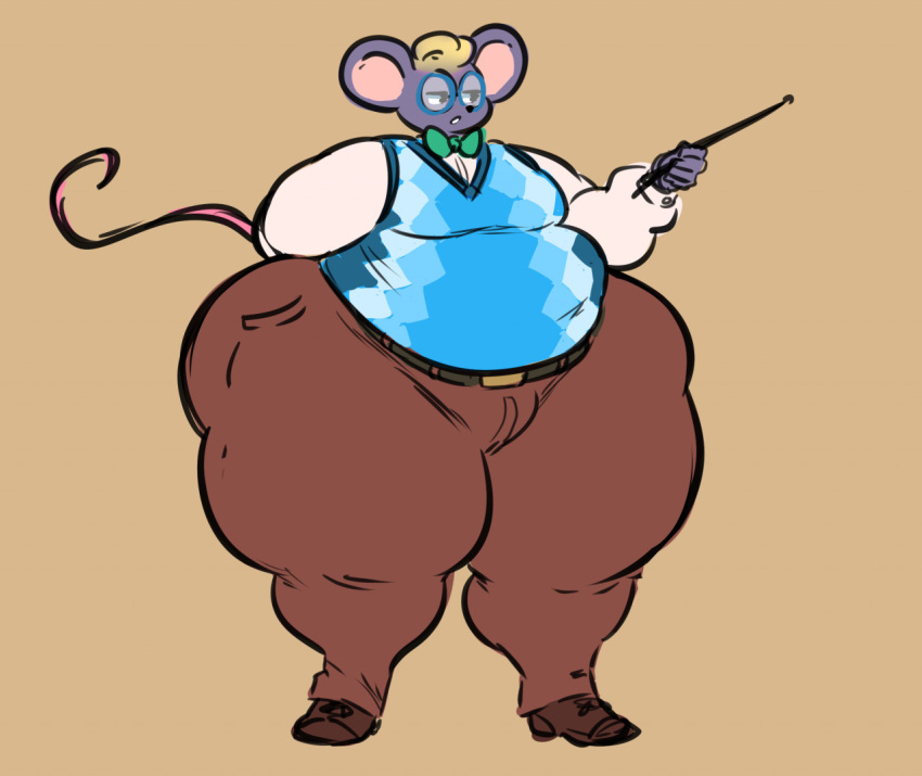 1boy anthro ass belly blonde_hair bowtie bulge chubby chubby_male fat fully_clothed furry gammanaut glasses gray_fur grey_fur hips large_ass male male_focus male_only mouse princeton_scott rodent rodent_humanoid stomach sweater_vest teacher thick_thighs thighs wide_hips