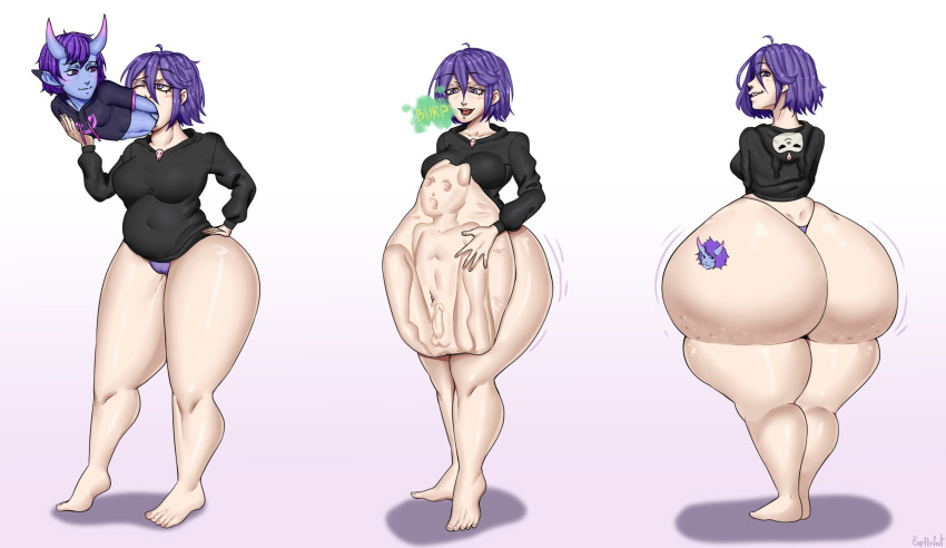 ass ass_bigger_than_head belly big_ass big_belly fat_ass female_pred horns hyper_ass hyper_thighs kuromi male_prey onegai_my_melody sanrio shortstack small_breasts soft_ass soft_vore swallowing swallowing_whole thighs valrie_(valriedough) vore vore_belly