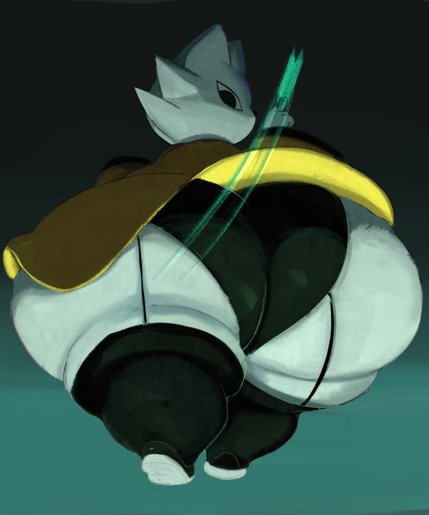 1boy anthro ass back_view butterrich cloak femboy furry hips hyper hyper_ass large_ass lingerie looking_at_viewer looking_back looking_back_at_viewer male male_focus male_only nine_sols stockings thick_thighs thighs white_fur wide_hips yi_(nine_sols)